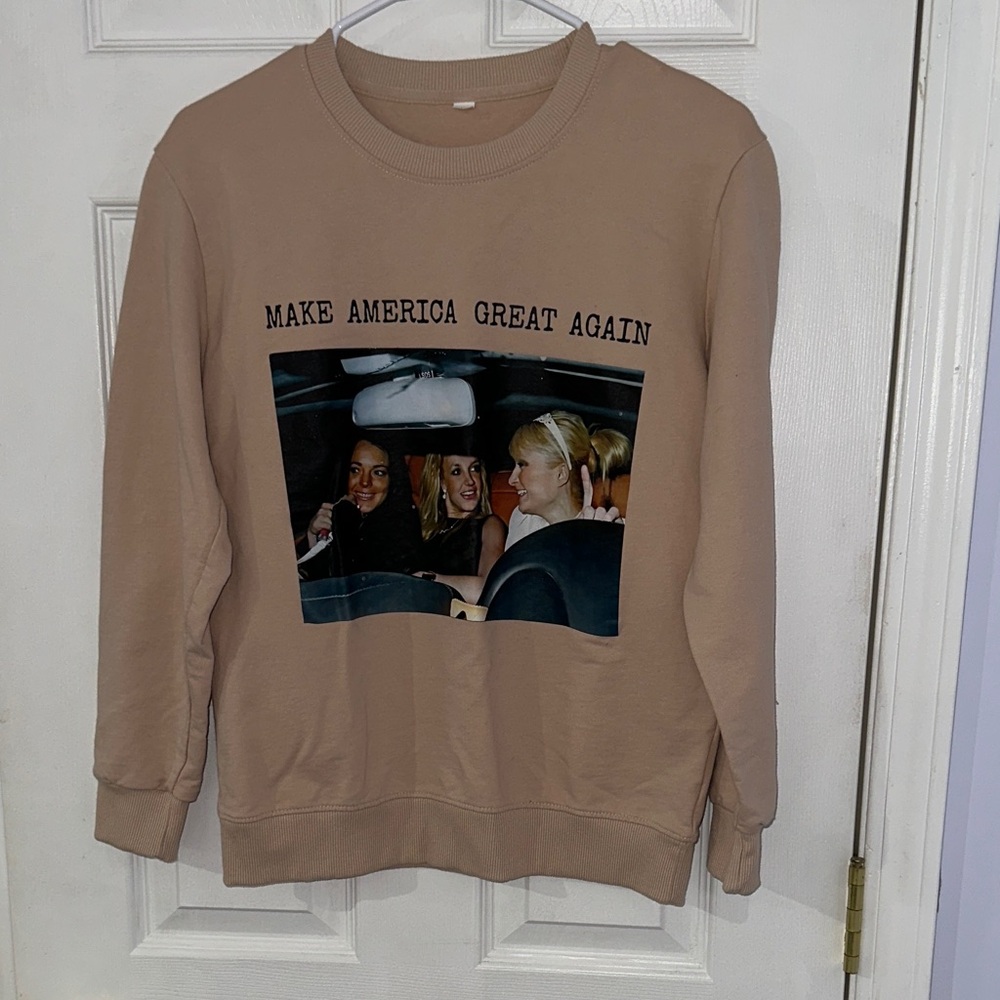 Large “make America great again” Tan Graphic Women's Sweater - Picture 5 of 9